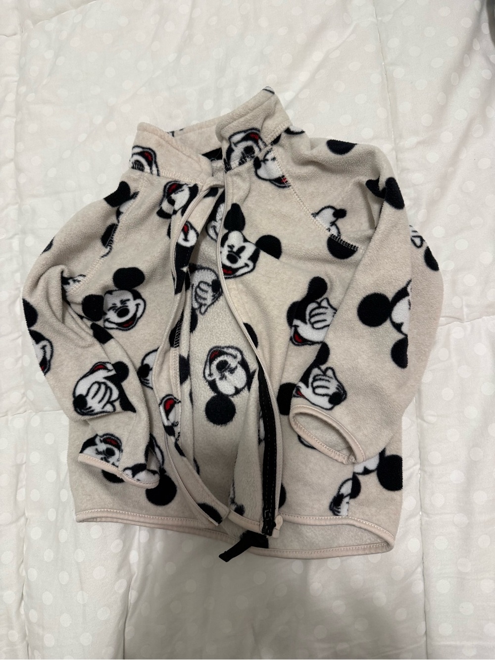 Disney Beige Mickey Mouse Fleece Zip Hoodie for Kids